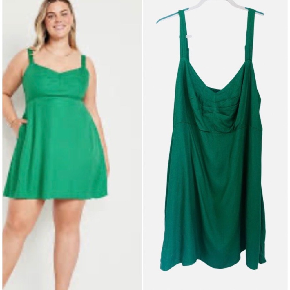 Old Navy Womens 2X Kelly Green Crepe Fit & Flare Smocked Back Mini Dress